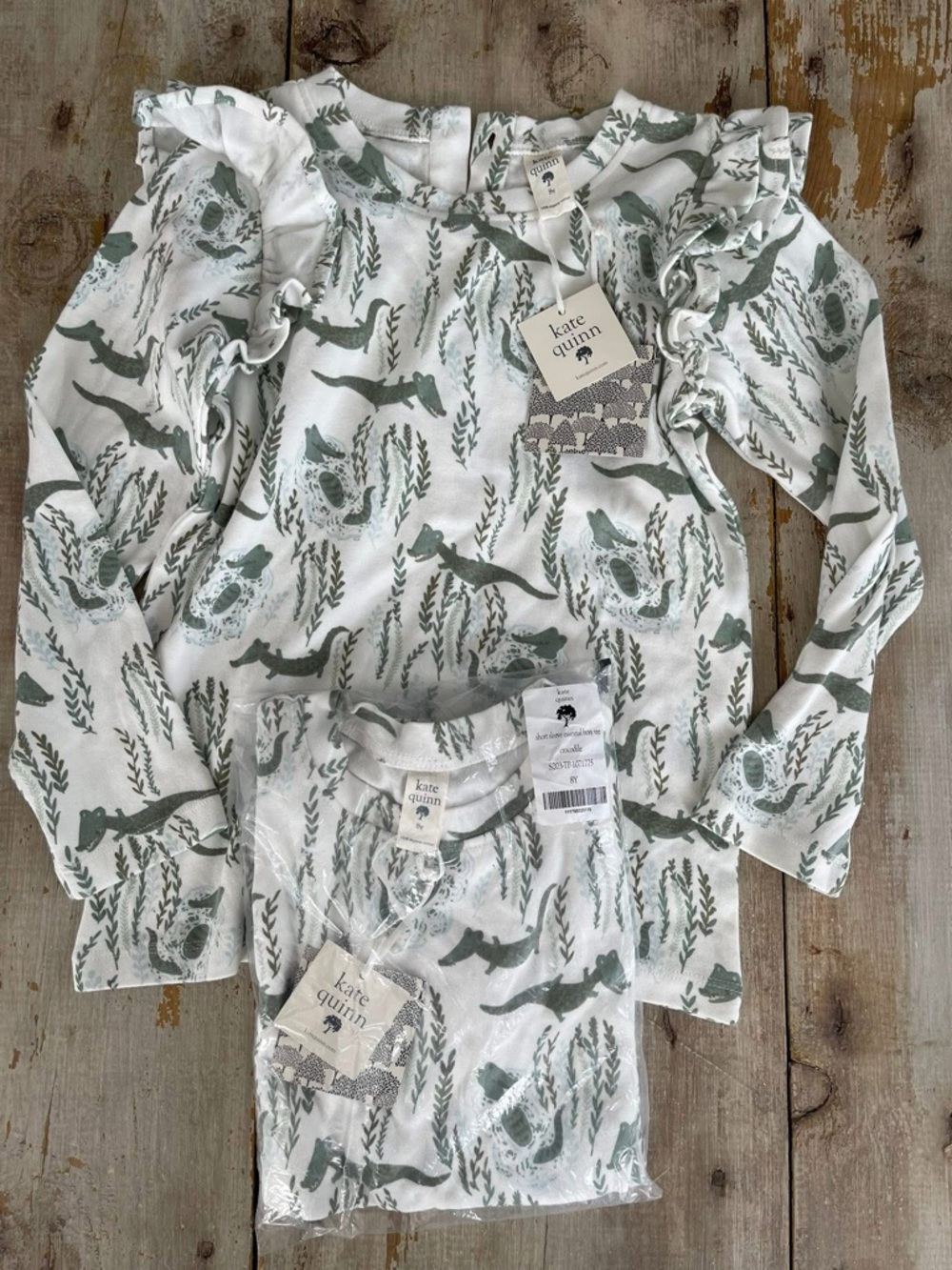 Two NWT Kate Quinn crocodile/alligator shirts - 8 - long and short sleeves